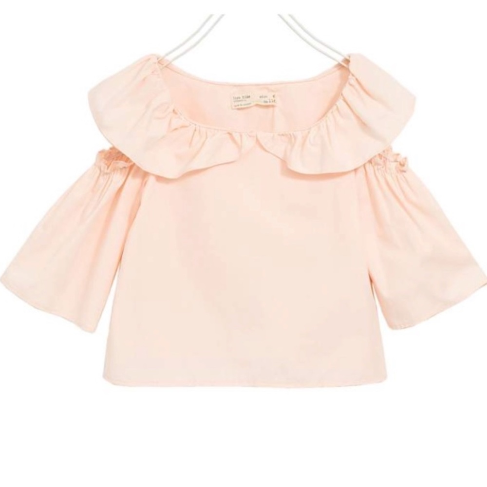 Zara girls baby pink open shoulder blouse